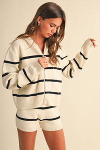 Stripe Knit Zip Jacket & Shorts Set