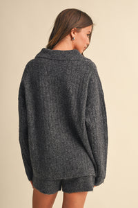 Cable Knit Polo Collar Sweater & Shorts Set