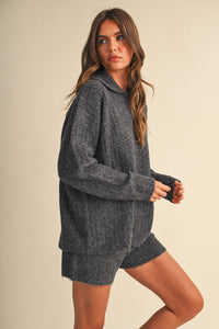 Cable Knit Polo Collar Sweater & Shorts Set