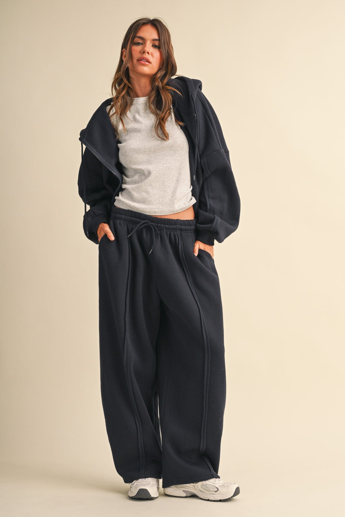 Raw Edge Seam Detail Hoodie & Straight Leg Jogger Set