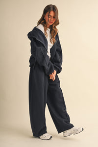 Raw Edge Seam Detail Hoodie & Straight Leg Jogger Set