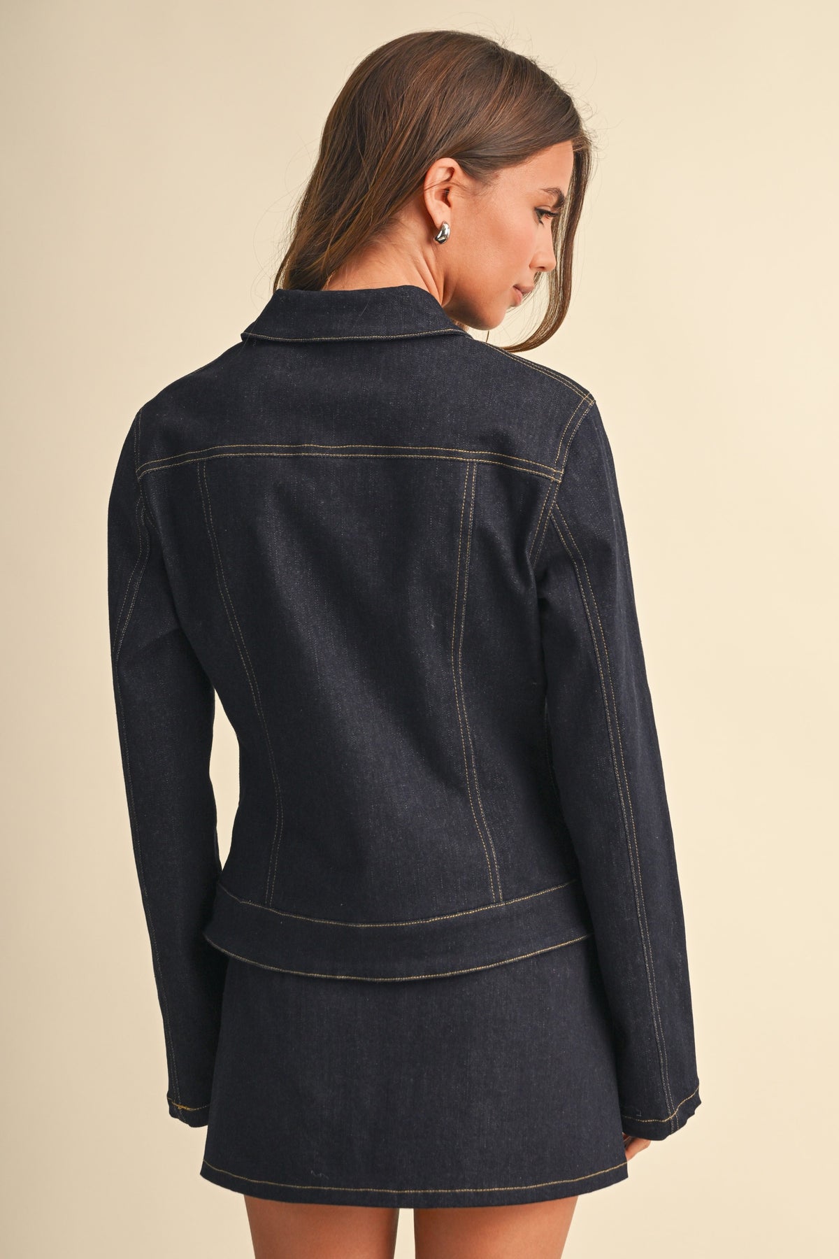 Raw Denim Military Jacket & Mini Skirt Set