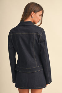 Raw Denim Military Jacket & Mini Skirt Set