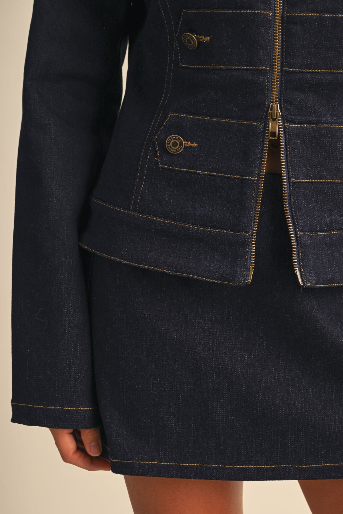 Raw Denim Military Jacket & Mini Skirt Set