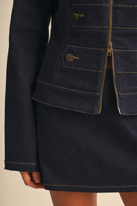 Raw Denim Military Jacket & Mini Skirt Set