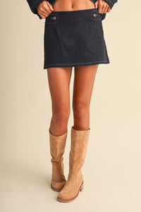 Raw Denim Military Jacket & Mini Skirt Set