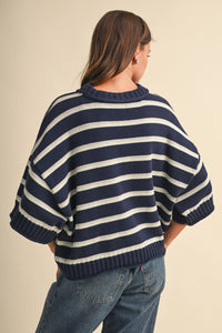 Striped Half Sleeve Sweater Relaxed Fit Cropped Top