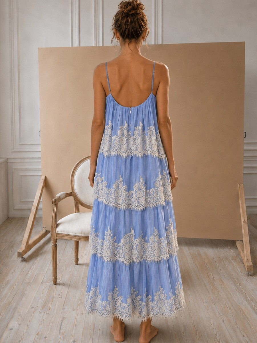 Bllea Lace Detail Ruffle Layered Maxi Dress