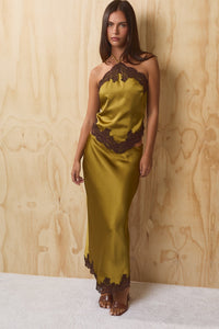 Amelia Satin Lace Halter Top & Maxi Skirt Set