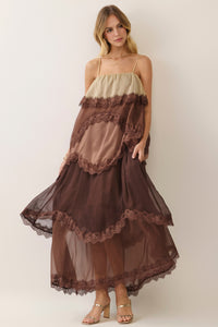 Leyy Lace-Trim Tiered Colorblock Maxi Dress