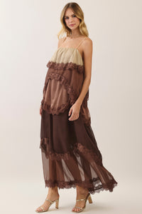 Leyy Lace-Trim Tiered Colorblock Maxi Dress