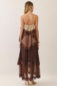 Leyy Lace-Trim Tiered Colorblock Maxi Dress