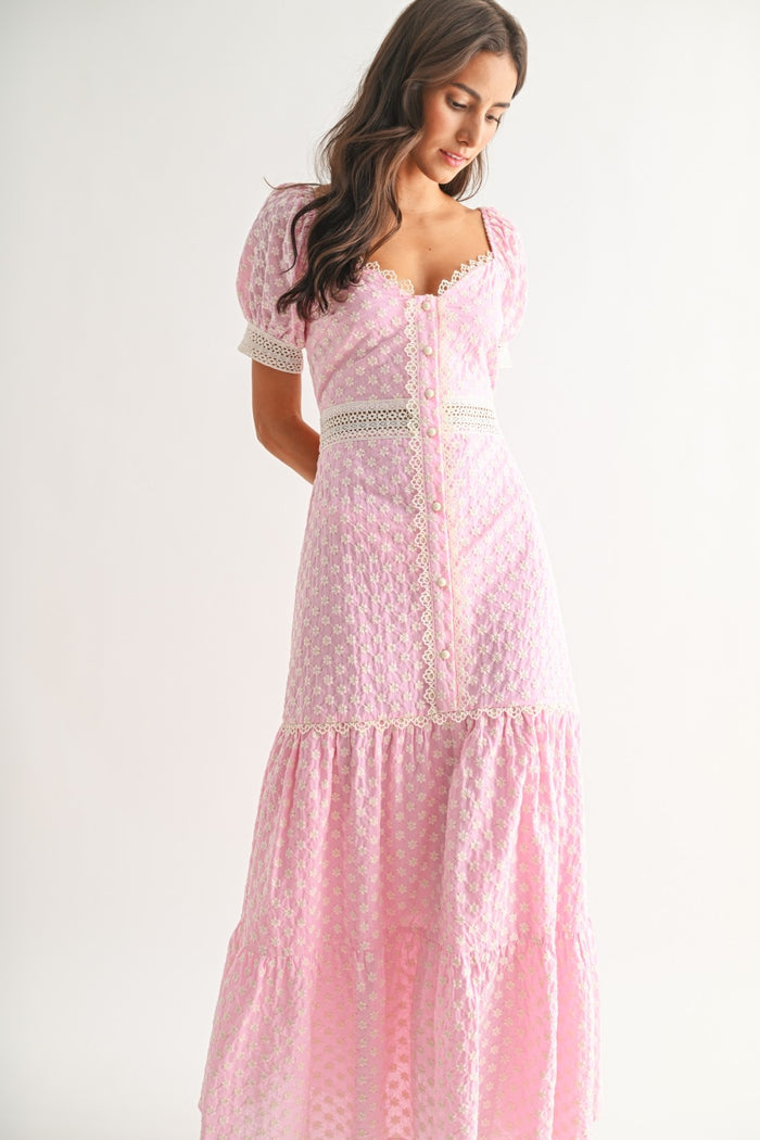 Pink Lace-trimmed Maxi Dress
