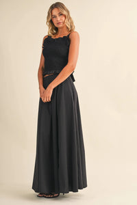 SMOCKING BACK TIED TOP AND A LINE MAXI SKIRT SET