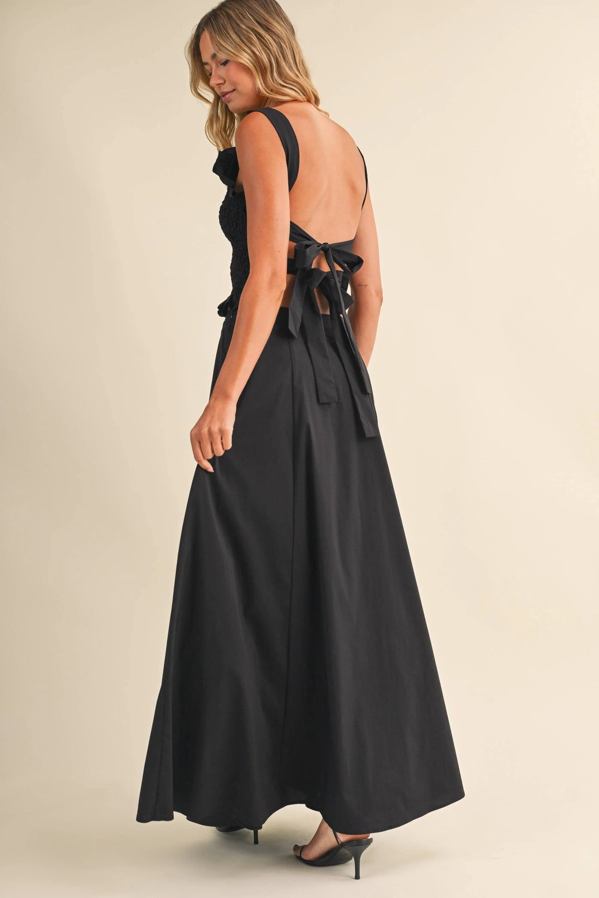 SMOCKING BACK TIED TOP AND A LINE MAXI SKIRT SET