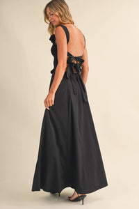 SMOCKING BACK TIED TOP AND A LINE MAXI SKIRT SET