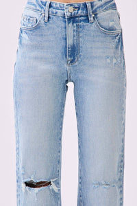 HIGH RISE STRETCH VINTAGE FLARE W/ RAW HEM JEANS