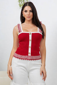 Bimba Ribbed Knit Square Neck Tank Top With Ruffle Straps