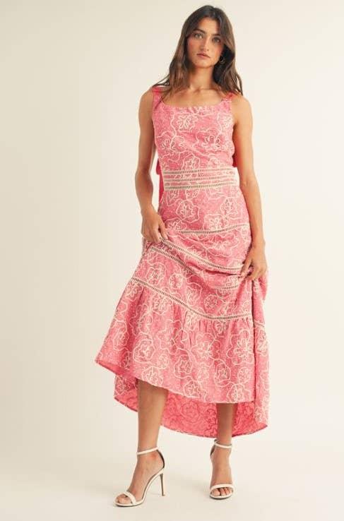 Floral Print Trim Detail Back Smoked Midi Dress