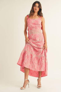 Floral Print Trim Detail Back Smoked Midi Dress
