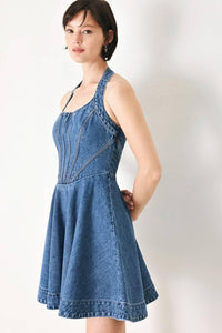 Washed Denim Halter Mini Dress