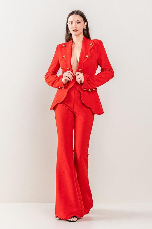 GOLD BTTON DETAIL 2 PC PANT SUIT FLARE LEG PRIVILEGE