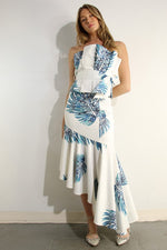 PLEATED BUST DETAIL LONG RUFFLE DRESS
