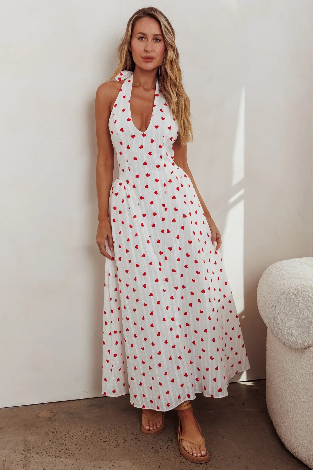 Halterneck Heart Print Maxi Dress