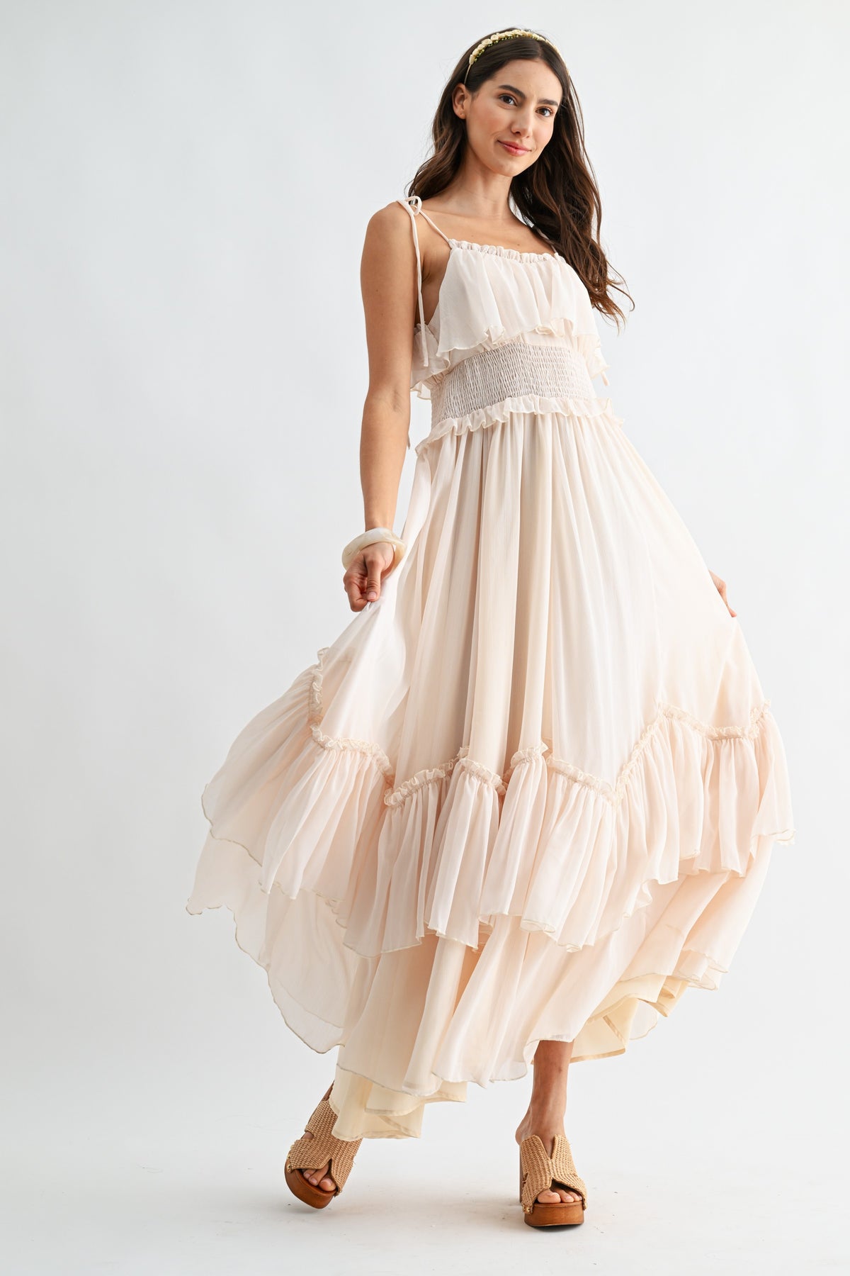 Tiered Chiffon Maxi Dress with Ruffle Detailing