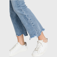 High Rise Crop Bootcut Jeans with Frayed Hem — Light Wash