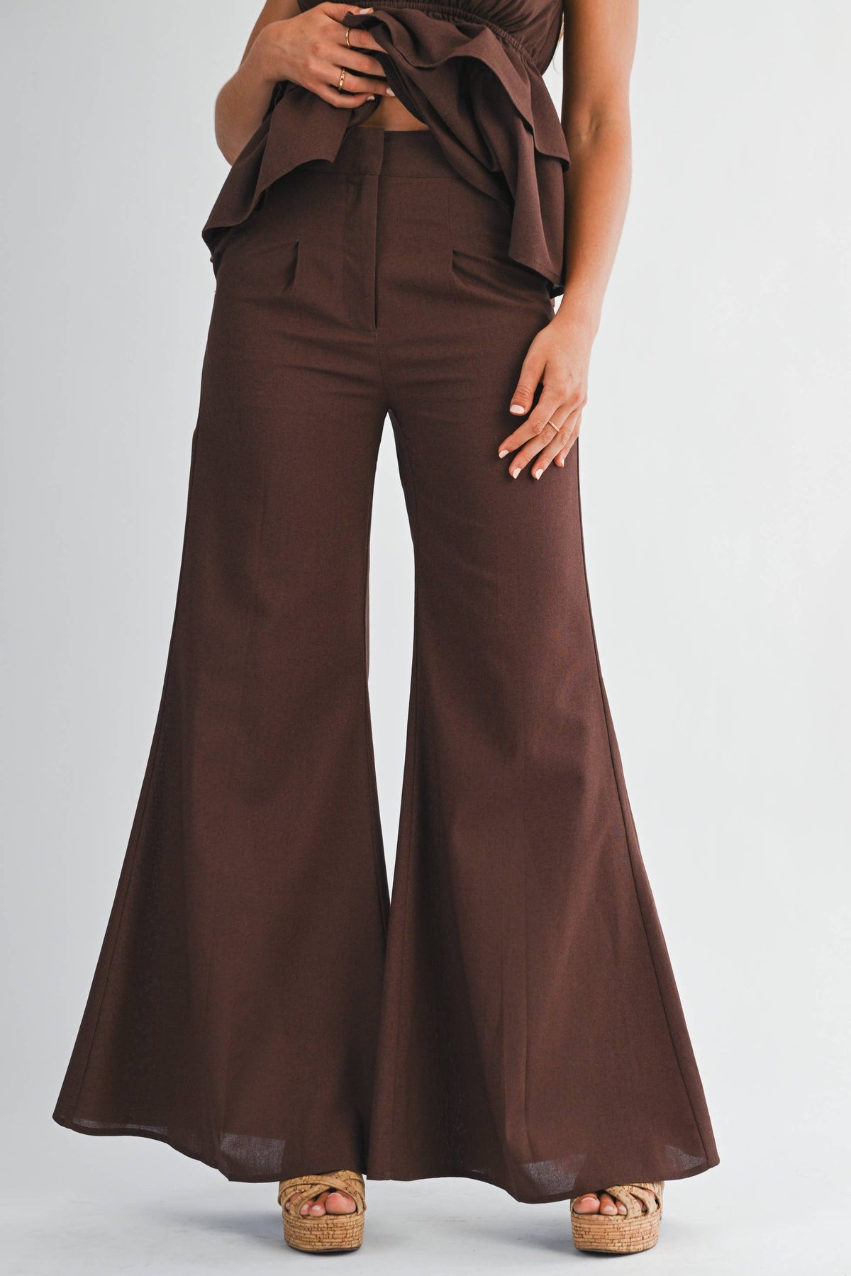 Ruffle Halter Top & Flared Trousers Set