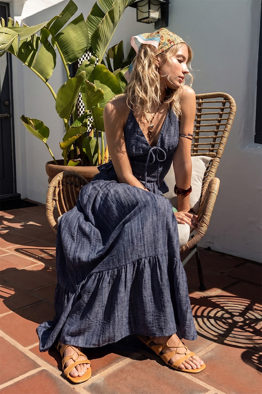 Denim Blue Ruffle Top & Maxi Skirt Set