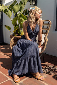 Denim Blue Ruffle Top & Maxi Skirt Set