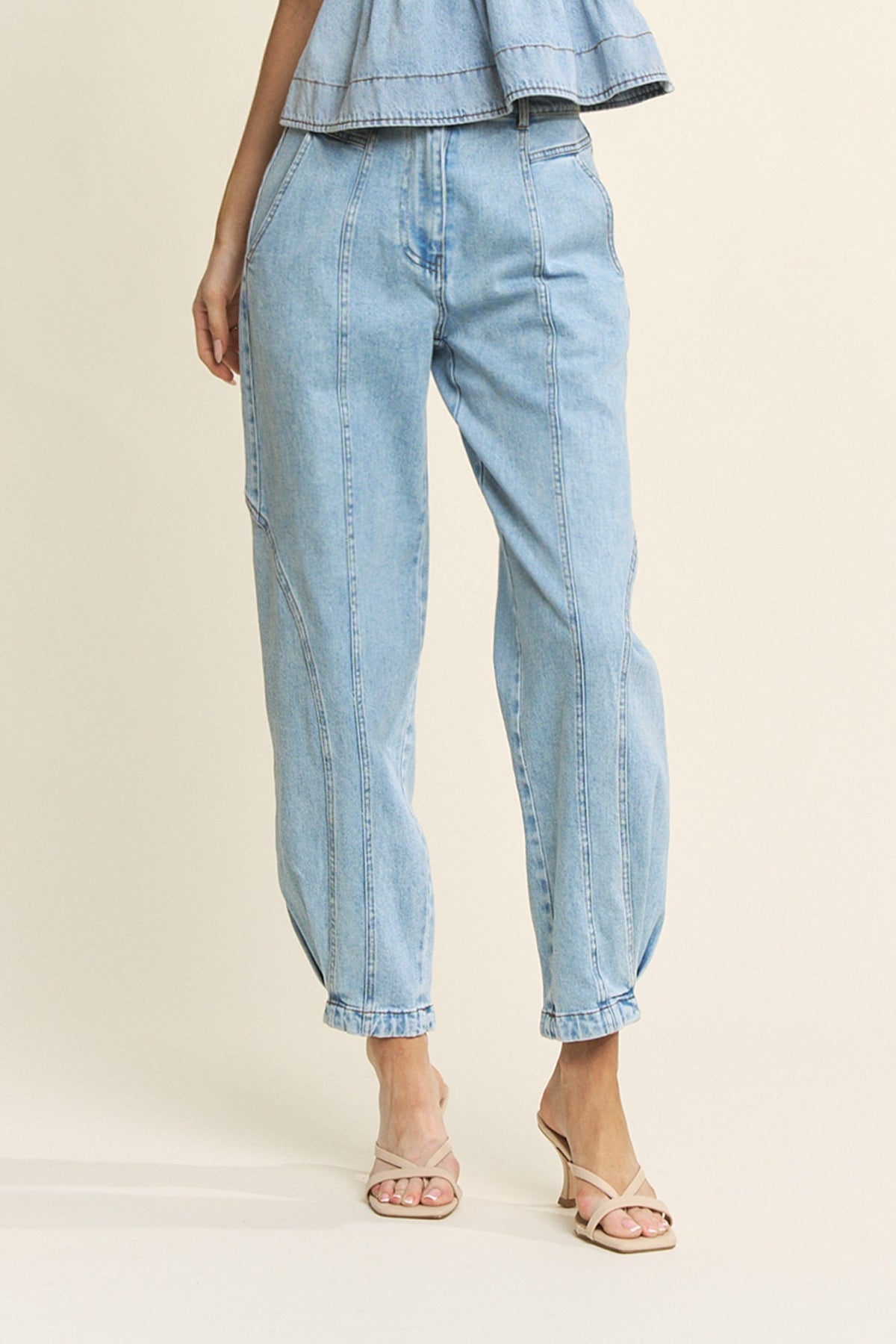 Chloe Pentual Denim Top with Barrel Harem Pant Set