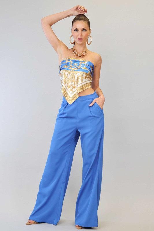 PRINTED SCARF TOP AND PANTS SET - PRIVILEGE 