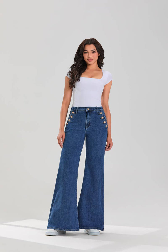 Gold Sailor Wide Leg Medium Blue Jeans