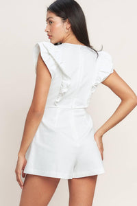 Ruffle Sleeve Button-Down Woven Romper
