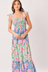 Multi Floral Woven Maxi Dress – Smocked Bodice & Tiered Skirt
