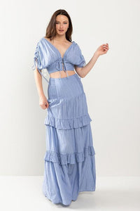 CROPTIO WITH DRAWSTING DETAIL AND MAXI SKIRT SET - PRIVILEGE 