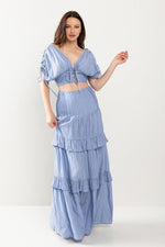 CROPTIO WITH DRAWSTING DETAIL AND MAXI SKIRT SET - PRIVILEGE 