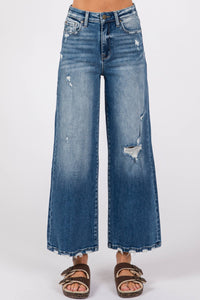 Wide Destroyed High Rise Relaxed Cropped Wide Leg Jeans