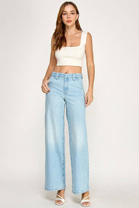 High Rise Trouser Wide Leg Jeans — Light Wash