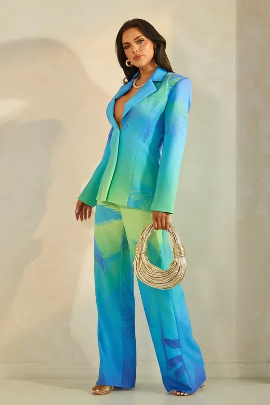 OMBRE WITH PALM TREE PRINT JACKET SET  - 2 PCS SET PRIVILEGE