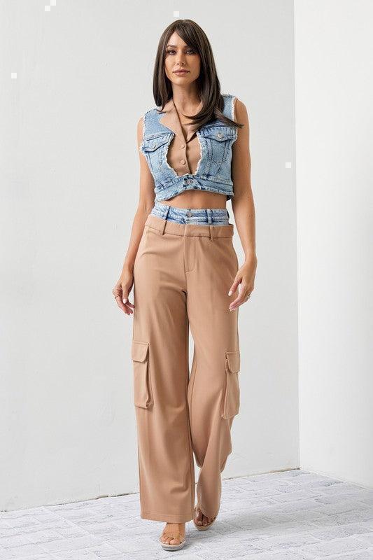 DENIM VEST WITH CARGO PANT TWO TONE SET PRIVILEGE