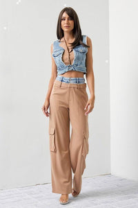 DENIM VEST WITH CARGO PANT TWO TONE SET PRIVILEGE
