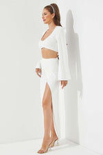 Knit long  top with rhinestone deatil and maxi skirt with rhinestone detail - PRIVILEGE 