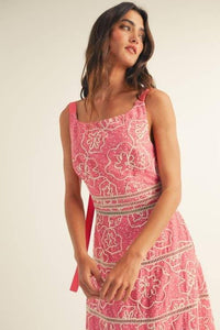 Floral Print Trim Detail Back Smoked Midi Dress