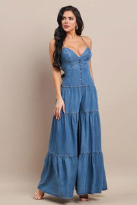 DENIM V-NECK SHOULDER STRAP O-RING BACK DETAILED PRIVILEGE