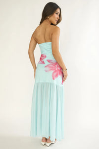 Strapless Floral Open Back Maxi Dress