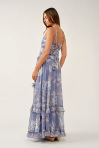 Floral Chiffon Maxi Dress With Choker Accent